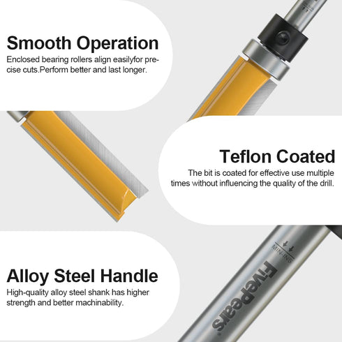 FivePears Pattern Flush Trim Router Bit, 1/4 Inch Shank, 1/2 Inch Cutting Diameter for Woodworking