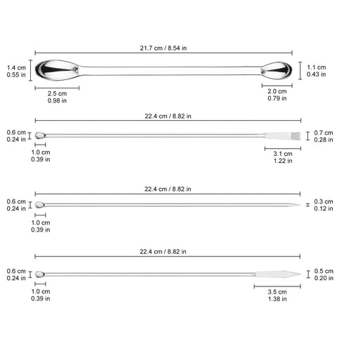 4 Pcs Lab Micro Spoon and Spatula Set, Stainless Steel Double-Ended Spatulas and Sampling Spoons