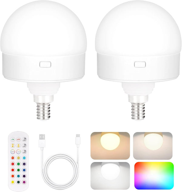 Yochoice 2-Pack E12 Rechargeable Battery Operated Light Bulb with Remote, Dimmable LED Bulb