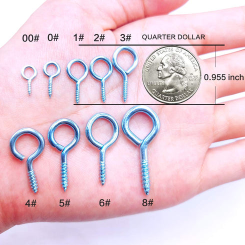 191pcs Screw Eyes Zinc Plated Metal Eye Hook Screw, Self Tapping Screws, 9 Sizes, Color Black