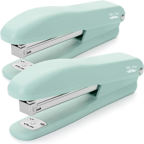 Mr. Pen Desk Staplers, 2 Pack with 200 Staples, 20 Sheet Capacity, Green, Office Stapler Set