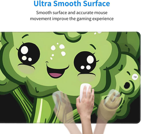 Adsygnt 16x29.5 Inch Cute Broccoli Gaming Mouse Pad Large - Non-Slip Desk Mat with Stitched Edges, Durable Textured