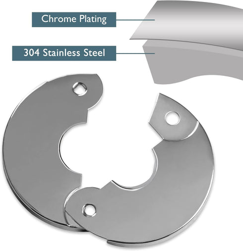Plumbing Cover Plates, Stainless Split Flange, Hinged Floor and Ceiling Plates for 21mm Dia Pipe, Chrome Finish, 2 PCS