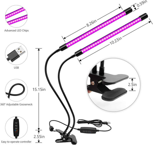 YGS-Tech 20W LED Black Light Dual Head, USB Powered Gooseneck Lamp for Blacklight Party, Stage Lighting, Glow in The