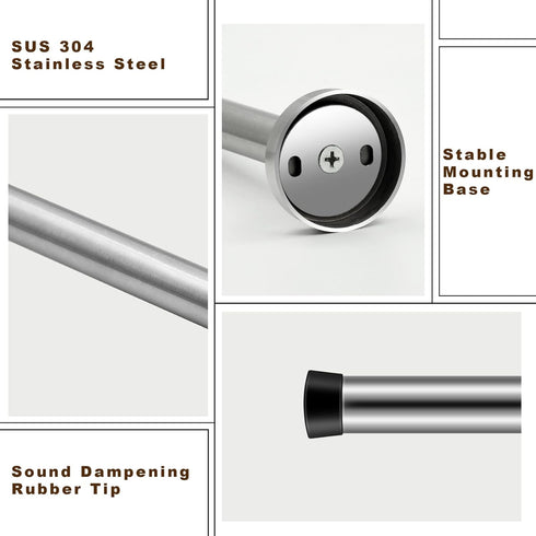 Long Stainless Steel Door Stops, 8 Inch Commercial Doorstop, Wall Mounted Heavy Duty Door Holder with Mute Rubber Tip
