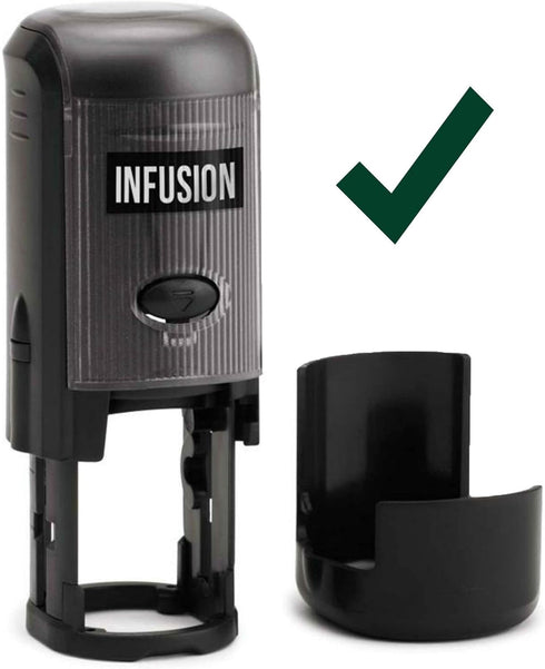 Infusion Checkmark Round Self-Inking Stock Rubber Stamp - 3/4'' Diameter, Green Ink