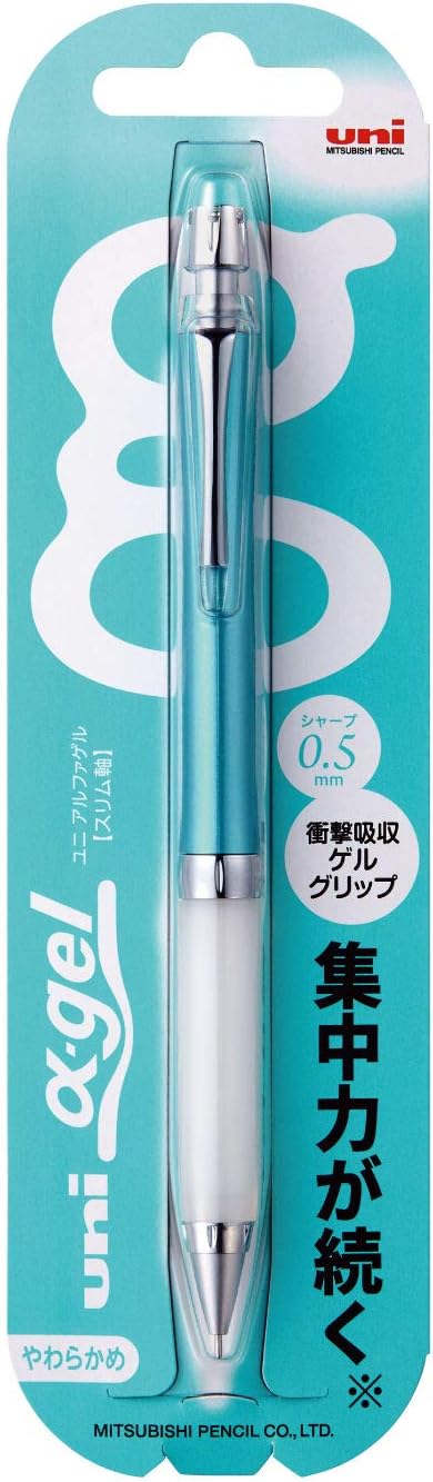Uni Mechanical Pencil, Slim Model with White Alpha Gel Grip, 0.5mm, Turquoise (M5807GG1P.71)