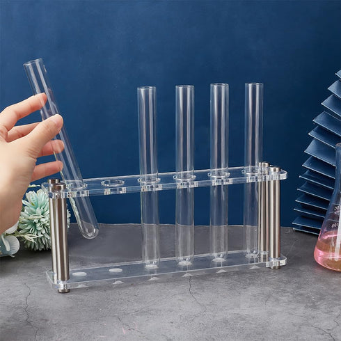 OLYCRAFT Clear Acrylic Test Tube Rack, 6 Sockets Display Stand for Chemistry Laboratory, 9.5x2x3.6 Inch