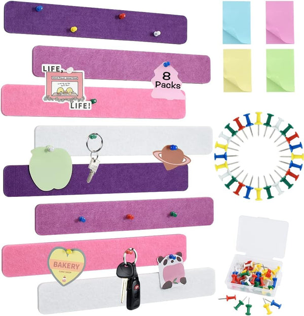 Vuzvuv 8Pcs Purple Rose Cork Board Strips with 50 Pushpins & Sticky Notes, Self-Adhesive Bulletin Board