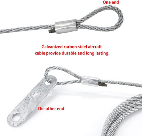 Garage Door Safety Cable for Extension Springs, Galvanized Carbon Steel 8.5ft x 1/8" 7x7 Strands - 1 Pair