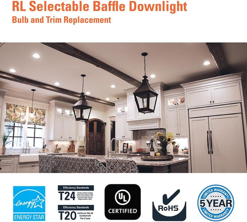 5/6 2700K 3000K 3500K 4000K 5000K Dimmable 600 RL56069FSD2W1EWH HALO RL in LED Recessed Light Trim Selectable Color
