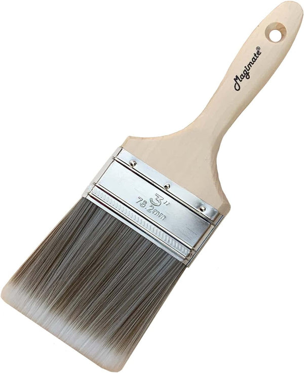 Flat Paint Brush, Soft Bristle 3 inch Wide Wooden Stain Brush for Walls, Furniture, Chalk, and Fence