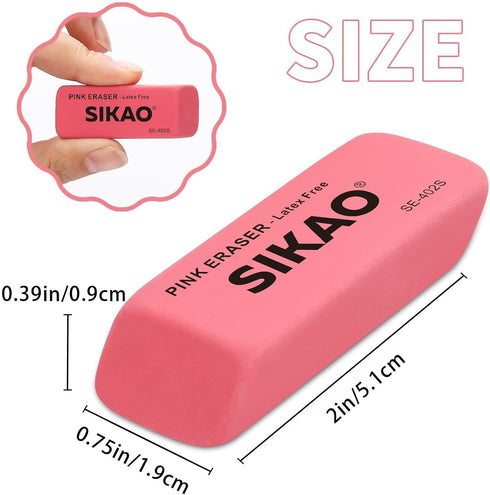 Pink Erasers 12 Pack - Latex Free Pencil Erasers for Kids, Rubber Art Erasers for Classroom Essentials