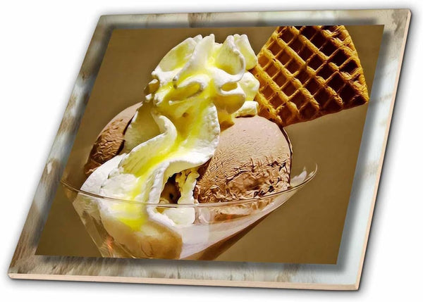 3dRose Ice Cream Waffle Sundae 12 Inch Ceramic Tile