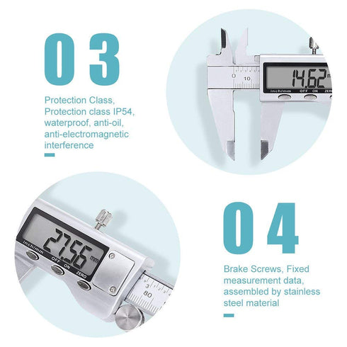 Digital Caliper Measuring Tool, 6 Inch Stainless Steel Vernier Caliper with Large LCD Screen for DIY/Household