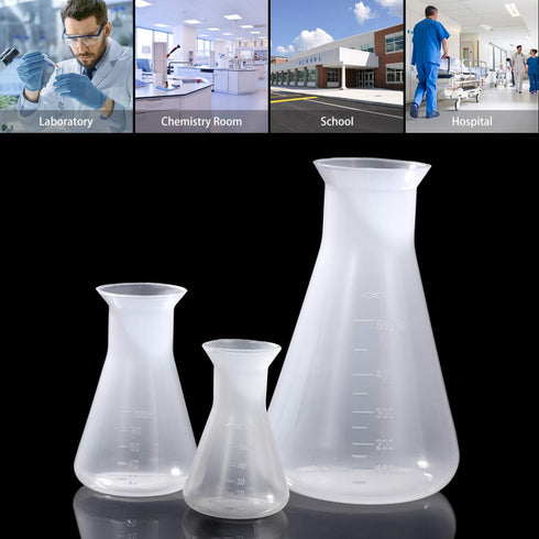 Hemobllo Plastic Erlenmeyer Flask Set - 3 Pcs Graduated Scientific Flasks (50ml+100ml+500ml)