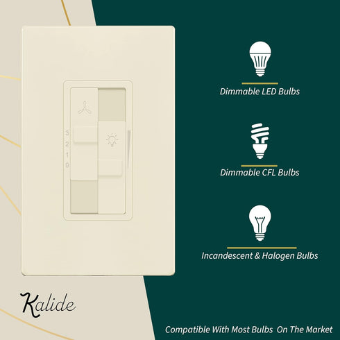 Dimmer 3-Speed 2.5A, 200W TGDSFS3-LA, TOPGREENER Kalide Combo Switch with Fan Control, Light and Fan Combination