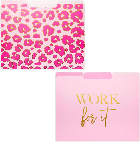 Paper Junkie 12 Pack Pink Leopard Decorative File Folders, Cute Gold Foil Print Office Supplies, Letter Size with 1/3