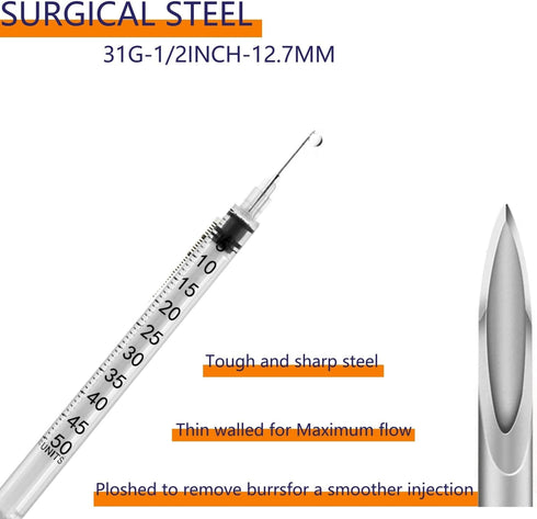 100 Pack 1/2 ml/cc 31Ga Lab Supplies, Individually Packaged