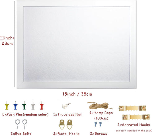White Bulletin Board Cork Boards with Felt, 15"x11" Small Display Pin Board Vision Board for Walls, Jewelry, Notes, Collection, Photos, Office, Wood Framed(White) & Felt(White), 1pc by origreen