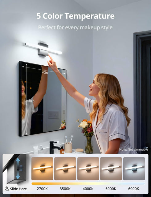 16Inch, 5 IP44 10W 880LM Combuh Modern Bathroom Light Fixtures Above Mirror Small Vanity Lighting Bar Color Adjustable