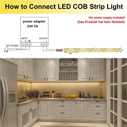 24V 3000K 16.4ft 4000Lm CRI>90 480LEDs/M TOPAI COB LED Strip Warm White Outdoor Waterproof Super Bright Self Adhesive
