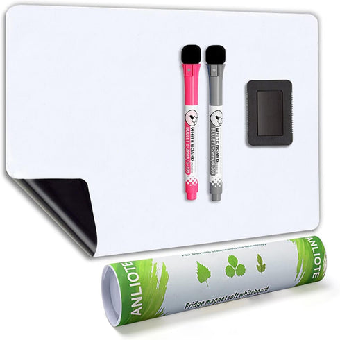 Magnetic Dry Erase Board Fridge Sheet, 17x11"- Flexible White Board for Home Kitchen Memo, 2 Marker Pens and Eraser