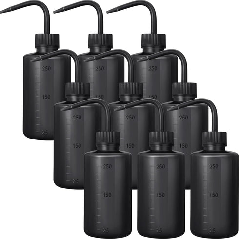 9 Pcs 250 ml Tattoo Wash Bottle, Lab Squeeze Bottles with Narrow Mouth Scale Labels for Eyelash Extensions and Watering