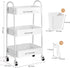 Recximi 3 Tier Heavy Duty White Metal Rolling Cart with Lockable Wheels, Three Tier Roller Book Snack Cart, Utility