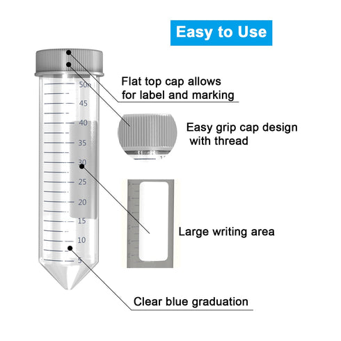 ONiLAB 50mL Conical Centrifuge Tubes, 25pcs Plastic Test Tubes with Leakproof Screw Caps, Sterilized