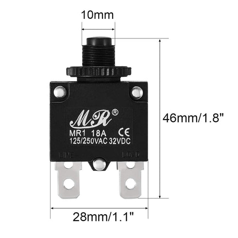 uxcell 2Pcs Thermal Overload Protector AC 125/250V 18A Push Button Reset Circuit Breaker