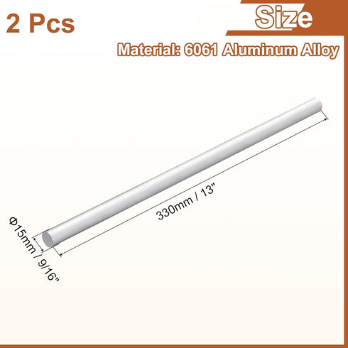 uxcell 2Pcs 9/16"(15mm) Dia Round Aluminum Rod, 13"(330mm) Long 6061 Solid Lathe Bar Stock for DIY Crafts