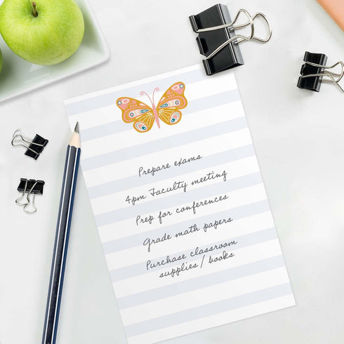 Folk Butterfly Sticky Note Pad Set of 5 / 4" x 6" Pastel Whimsical Note Pads / 50 Sheets Each / Made in USA