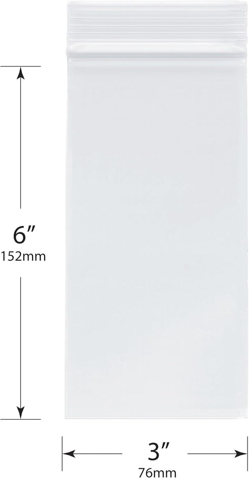 Plymor 3" x 6" Zipper Reclosable Plastic Bags | 2 Mil | Case of 1,000