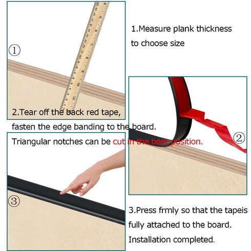 U Shape Edge Banding, Self-Adhesive Edge Trim for Plywood, Furniture, Cabinets, Black, 20Ft