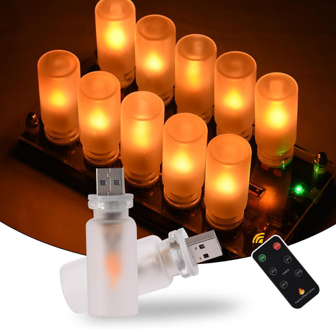 TWOHORSER Portable USB Night Light Bulb,Flame Effect Lamp with Remote Control and Timer,Car