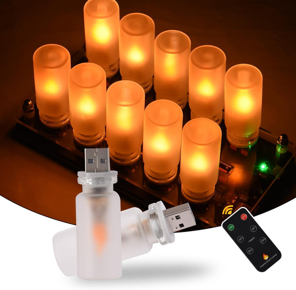 TWOHORSER Portable USB Night Light Bulb,Flame Effect Lamp with Remote Control and Timer,Car