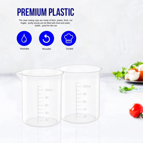 12 Pcs 3.4 Oz Transparent Lab Measuring Cup, 100ml Plastic Beaker Cups for Science Experiments