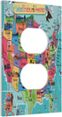 Turquoise USA Map Art Historical Atlas, 1 Gang Outlet Covers, Duplex Receptacle Wall Plate for Home Decor