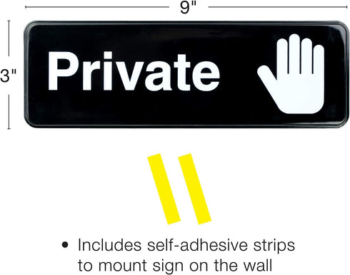Excello Global Products Private Sign for Doors, Easy to Mount Informative Plastic Sign with Symbols, Pack of 3 (Black)