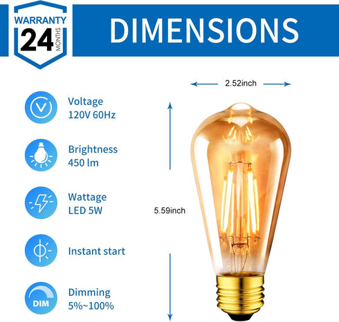 ANWIO Vintage Edison Light Bulb, ST21 LED Filament, 5W (40W Equivalent), 2500K Warm White, 6 Pack