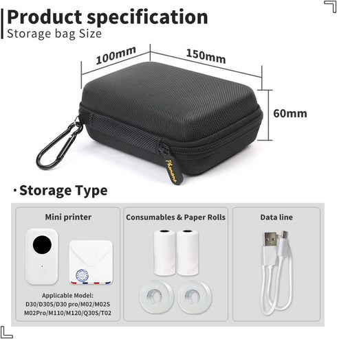 Phomemo Hard Carry Label Printer Case - Mini Label Maker Cover for D30/P21/M110/M02/T02, Black