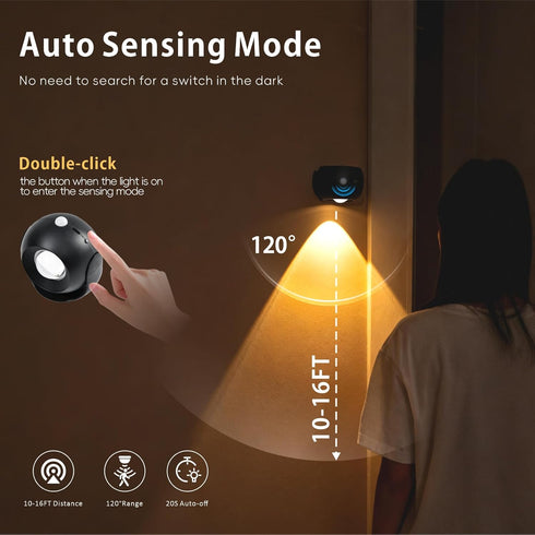 Light350 3 Closet, Motion Sensor Wall Rotatable Brightness Adjustable Wireless Wall Light, Color Modes Rechargeable