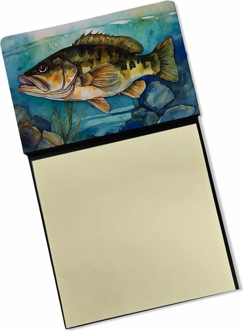 Caroline's Treasures Smallmouth Bass Sticky Note Holder, Refillable Dispenser, Self-Sticky Note Pads