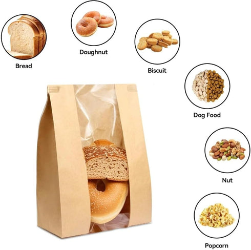 100 Pack 13.7" 8.2" 3.5" Packaging PAICUIKE Large Kraft Paper Bread Bags for Homemade Bread Sourdough Bags x x with Tin
