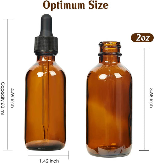 Eternal Moment 2 oz Eye Dropper Bottle, 24 Pack, 60ml Amber Glass Bottles for Essential Oils and Chemicals