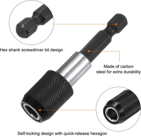 5pack 60mm Magnetic Screwdriver Bits Holder Extension, Quick Release Drill Bit Chuck Adapter for Power Tool