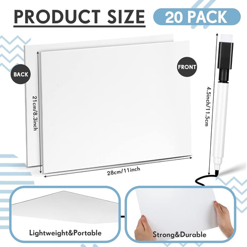 Ctosree 20 Sets Dry Erase Board for Kids, 8 x 11 Inch Double Sided Mini Whiteboard with Markers and Eraser Cap