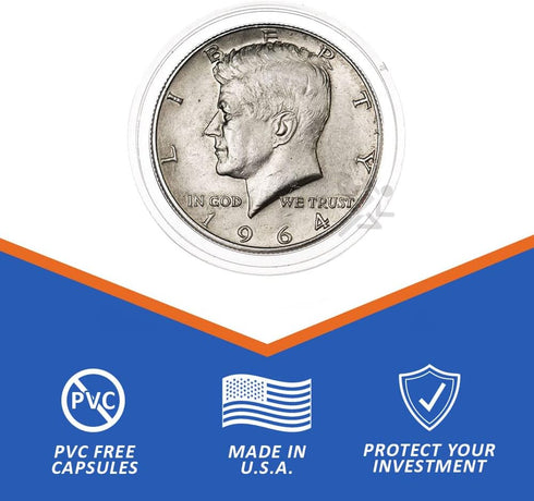 Red Capsule Tube & 20 Direct Fit T-30 Air-Tite Coin Holder Capsules for Half Dollars by OnFireGuy