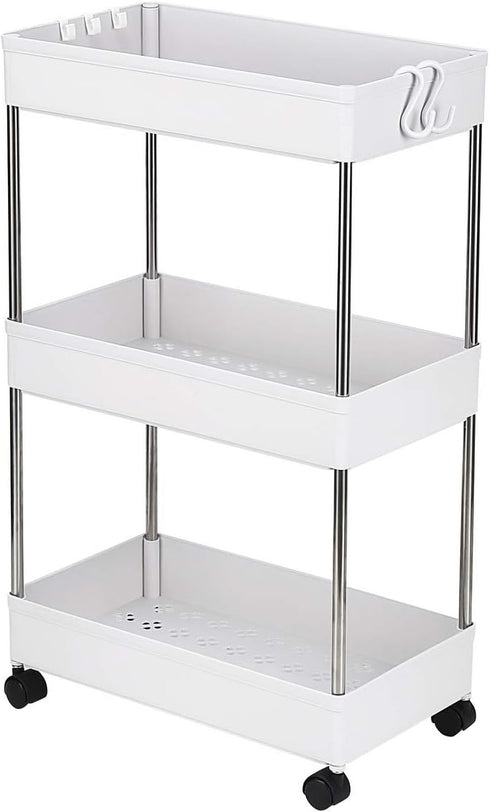 HopeHope 3-Tier Rolling Storage Organizer - Mobile Utility Cart Kitchen Cart with Wheels, Slim Storage Cart, Rolling
